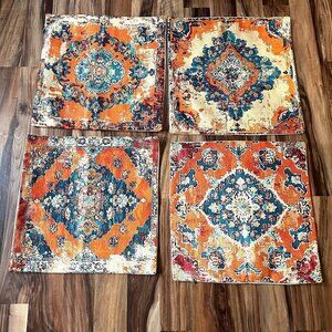 NEW Orange Blue Ethnic Boho Pillow Covers 17 x 17 Inch Set of 2 Bohemian X4